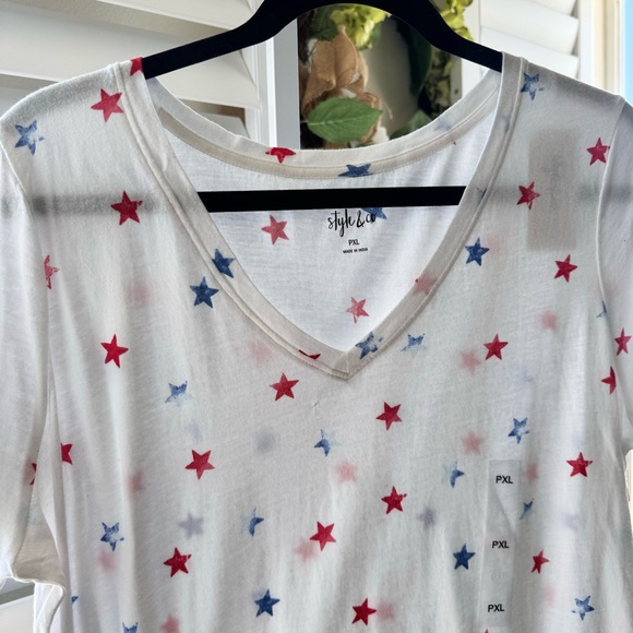 Style & Co. Nwot. Women’s cotton printed v-neck tshirt. Size PL - Picture 7 of 17